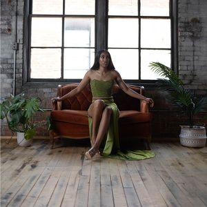 Embellished Bandeau Corset Top in Olive